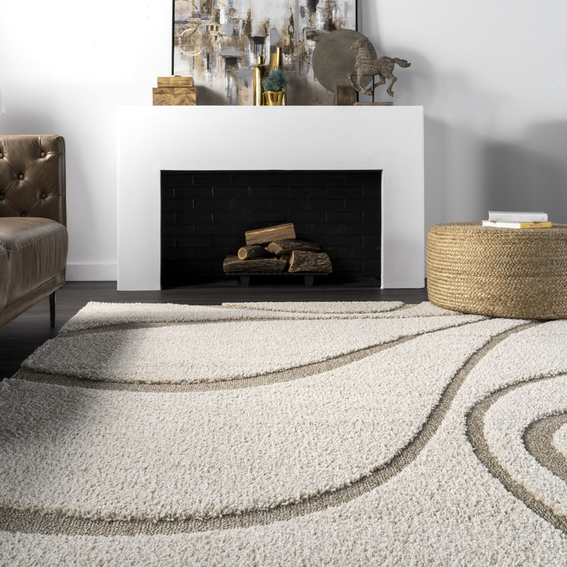 Wrought Studio Allysa Abstract Shag Area Rug in Cream/ Beige & Reviews